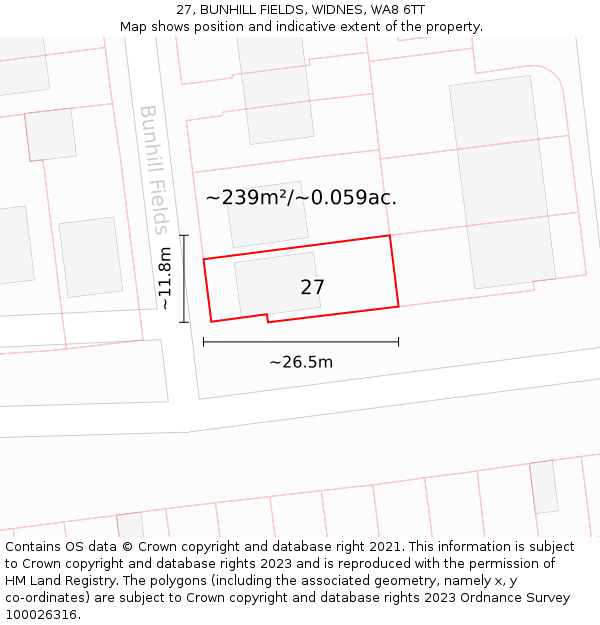 27, BUNHILL FIELDS, WIDNES, WA8 6TT: Plot and title map