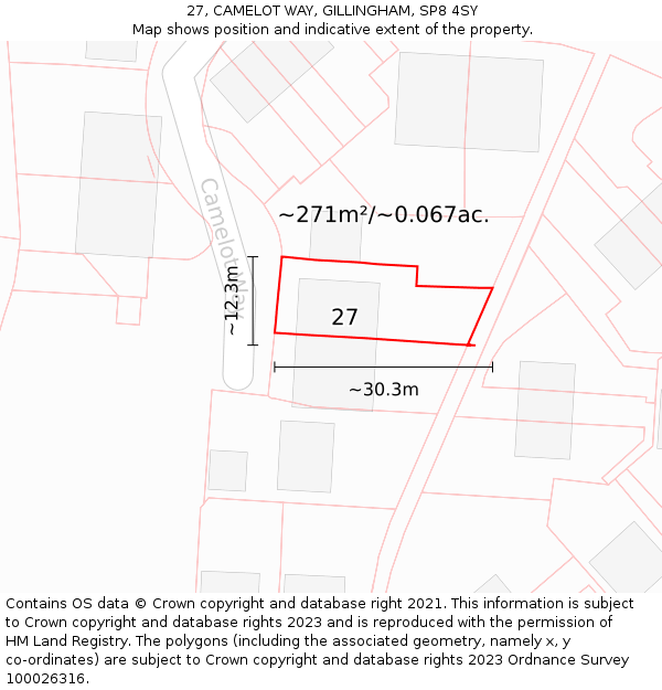 27, CAMELOT WAY, GILLINGHAM, SP8 4SY: Plot and title map