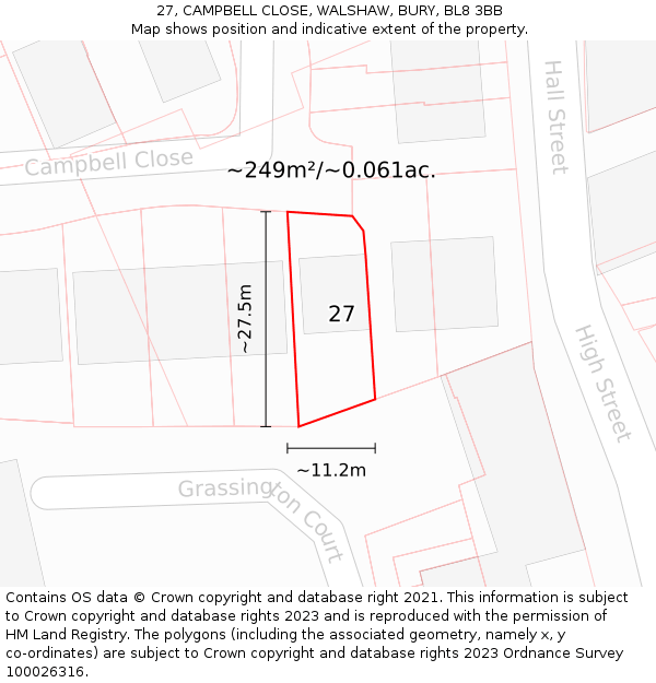 27, CAMPBELL CLOSE, WALSHAW, BURY, BL8 3BB: Plot and title map