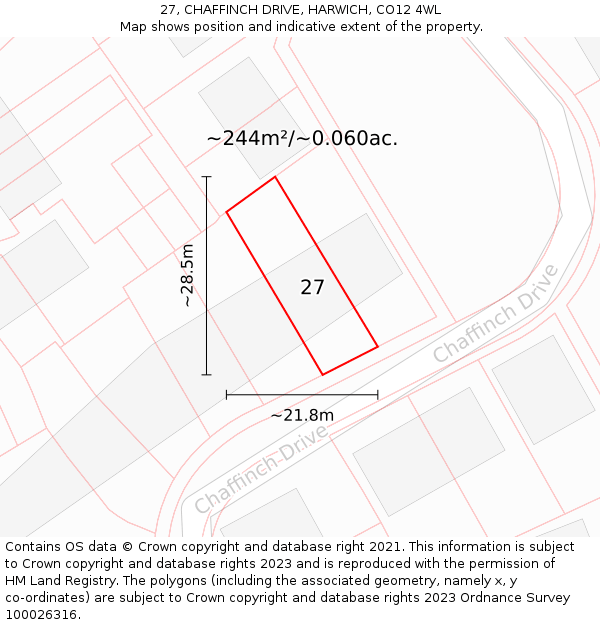 27, CHAFFINCH DRIVE, HARWICH, CO12 4WL: Plot and title map