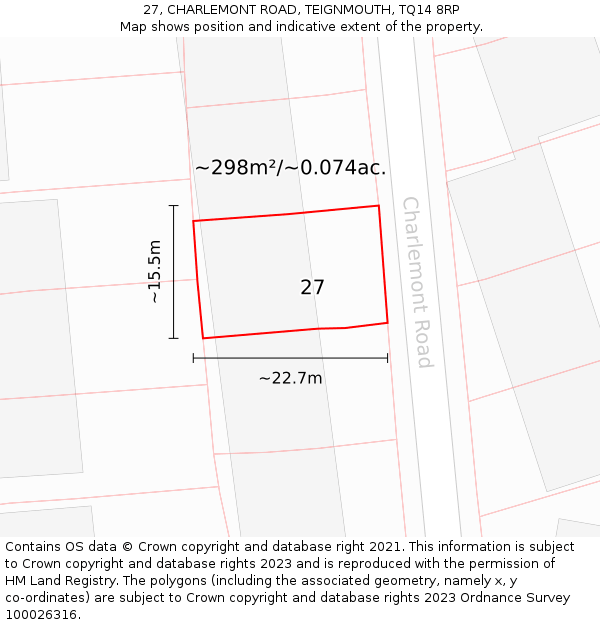 27, CHARLEMONT ROAD, TEIGNMOUTH, TQ14 8RP: Plot and title map
