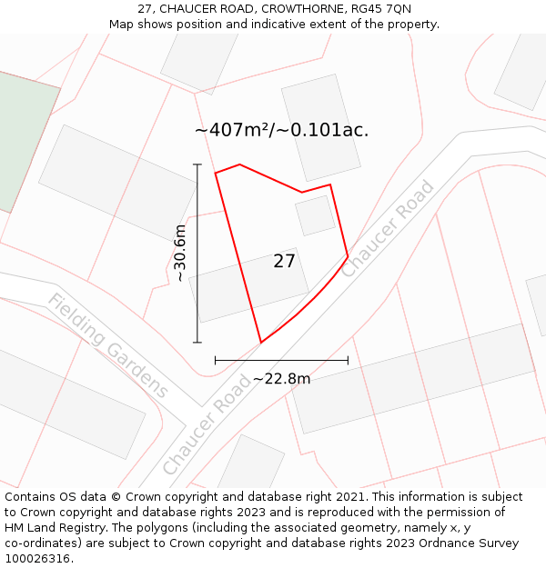 27, CHAUCER ROAD, CROWTHORNE, RG45 7QN: Plot and title map