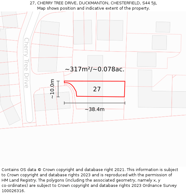 27, CHERRY TREE DRIVE, DUCKMANTON, CHESTERFIELD, S44 5JL: Plot and title map