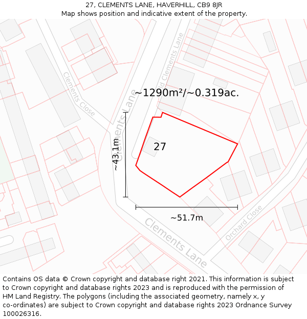 27, CLEMENTS LANE, HAVERHILL, CB9 8JR: Plot and title map