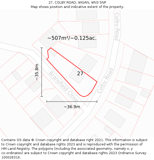 27, COLBY ROAD, WIGAN, WN3 5NP: Plot and title map