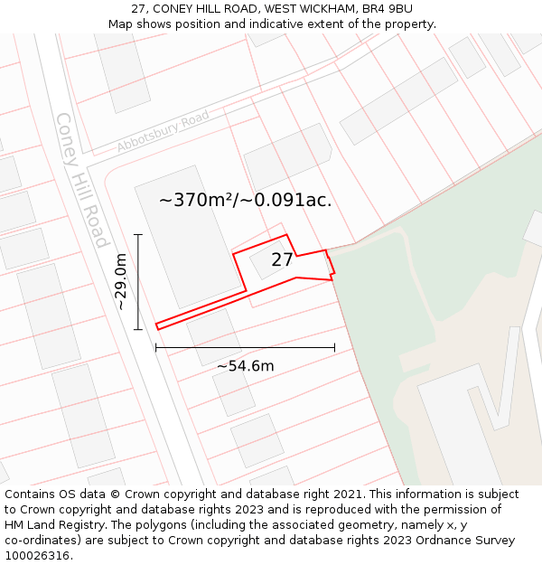 27, CONEY HILL ROAD, WEST WICKHAM, BR4 9BU: Plot and title map