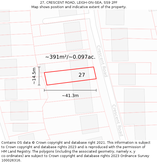 27, CRESCENT ROAD, LEIGH-ON-SEA, SS9 2PF: Plot and title map