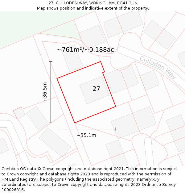 27, CULLODEN WAY, WOKINGHAM, RG41 3UN: Plot and title map