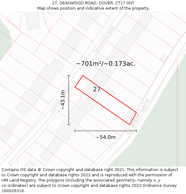 27, DEANWOOD ROAD, DOVER, CT17 0NT: Plot and title map