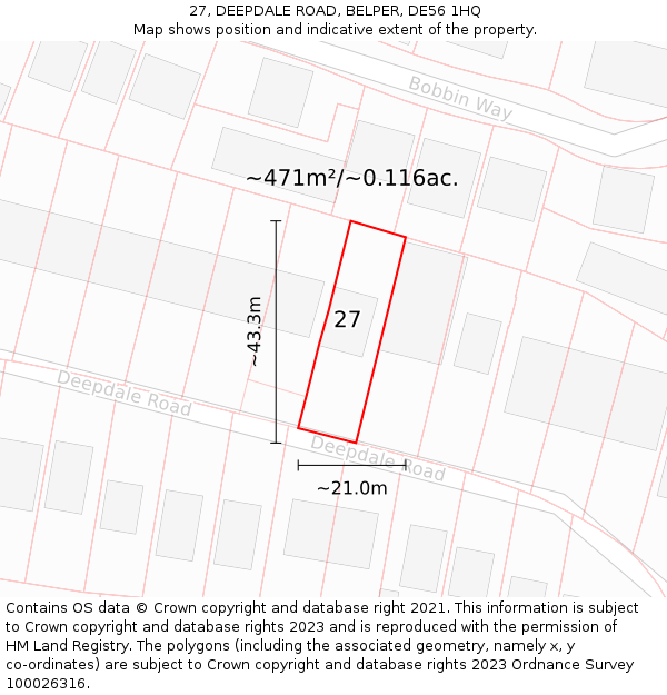 27, DEEPDALE ROAD, BELPER, DE56 1HQ: Plot and title map