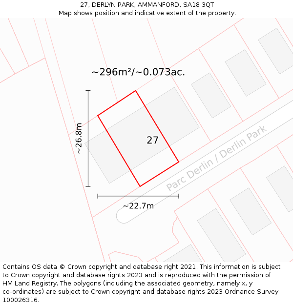 27, DERLYN PARK, AMMANFORD, SA18 3QT: Plot and title map