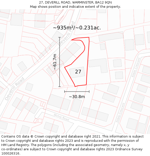 27, DEVERILL ROAD, WARMINSTER, BA12 9QN: Plot and title map