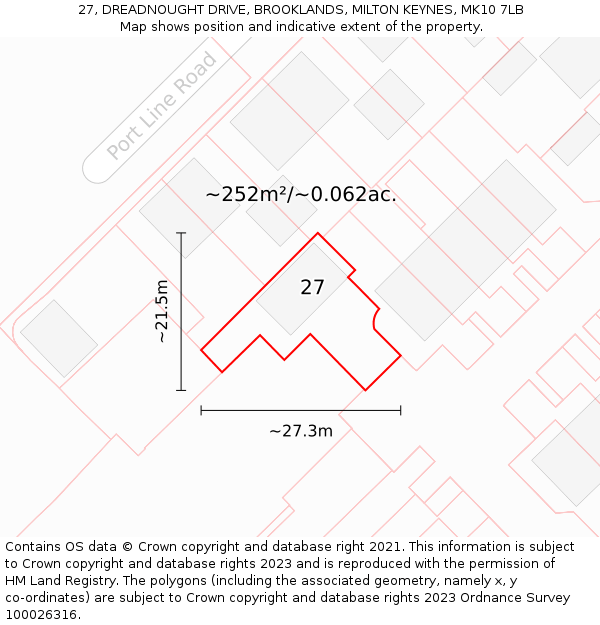 27, DREADNOUGHT DRIVE, BROOKLANDS, MILTON KEYNES, MK10 7LB: Plot and title map