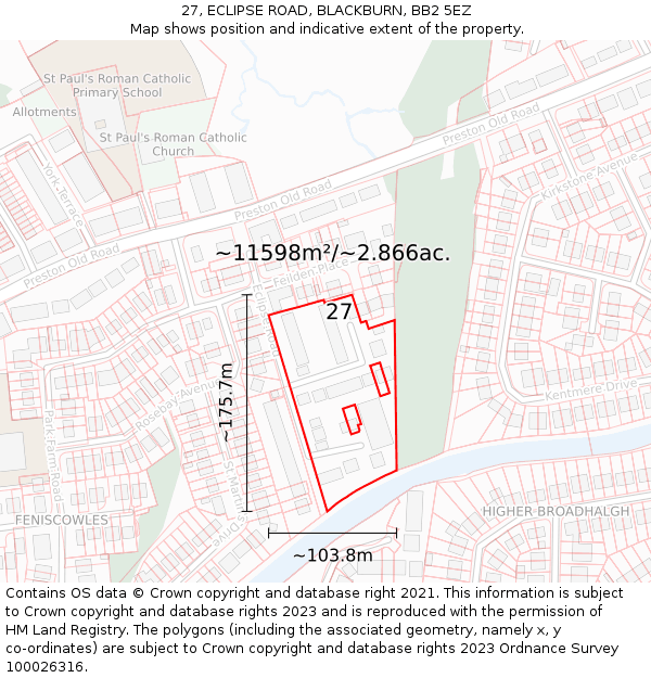 27, ECLIPSE ROAD, BLACKBURN, BB2 5EZ: Plot and title map