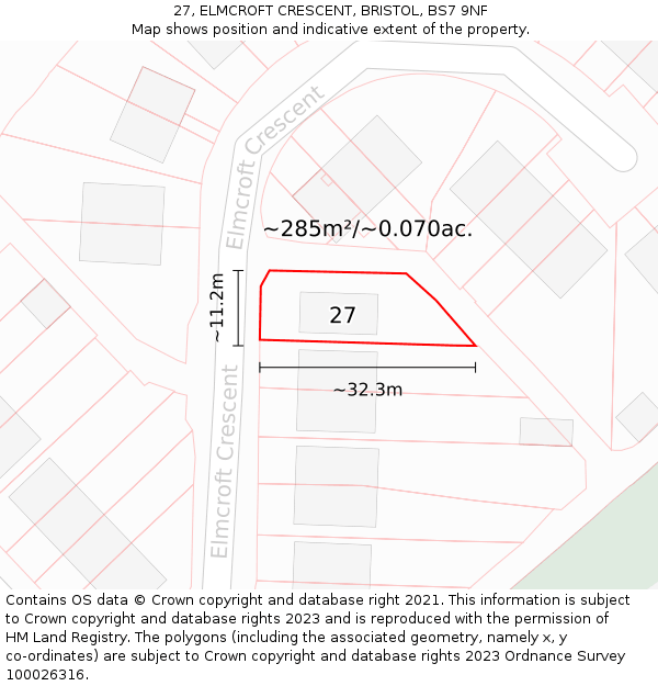 27, ELMCROFT CRESCENT, BRISTOL, BS7 9NF: Plot and title map