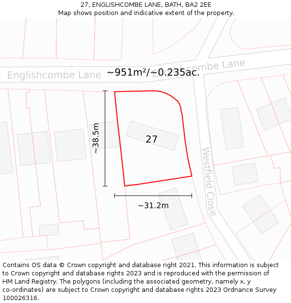 27, ENGLISHCOMBE LANE, BATH, BA2 2EE: Plot and title map