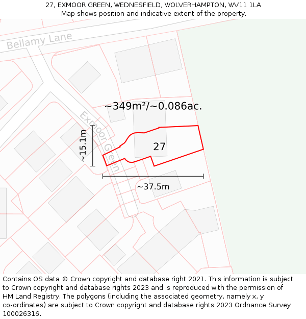 27, EXMOOR GREEN, WEDNESFIELD, WOLVERHAMPTON, WV11 1LA: Plot and title map