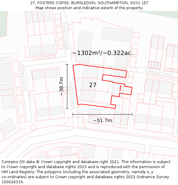 27, FOSTERS COPSE, BURSLEDON, SOUTHAMPTON, SO31 1ET: Plot and title map