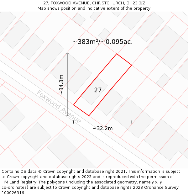 27, FOXWOOD AVENUE, CHRISTCHURCH, BH23 3JZ: Plot and title map