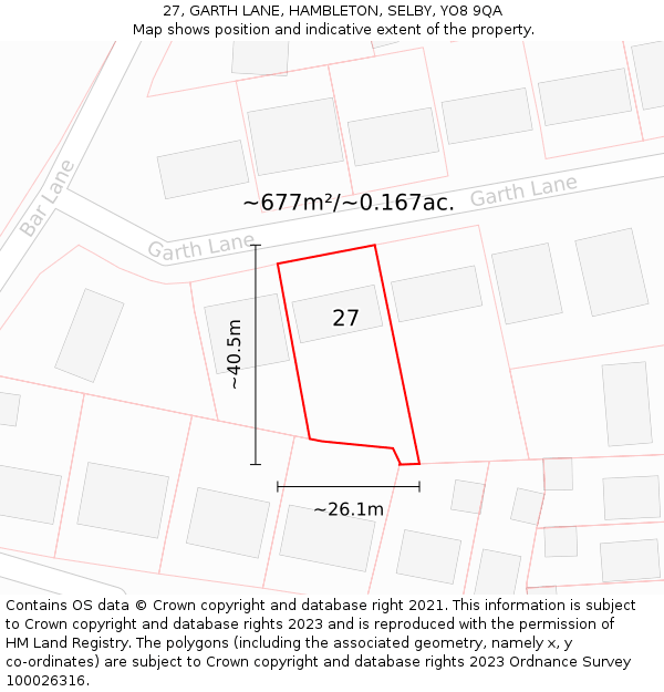 27, GARTH LANE, HAMBLETON, SELBY, YO8 9QA: Plot and title map