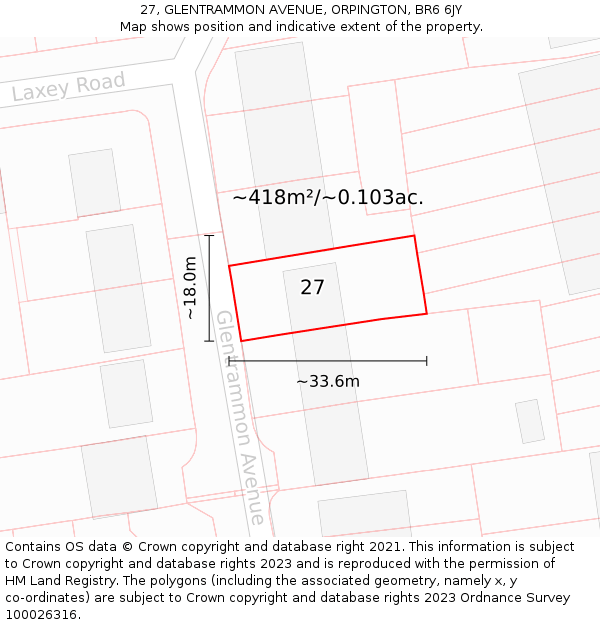 27, GLENTRAMMON AVENUE, ORPINGTON, BR6 6JY: Plot and title map