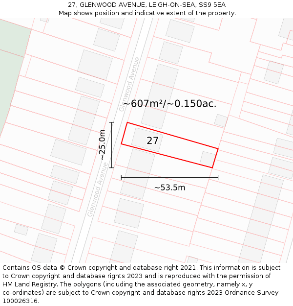 27, GLENWOOD AVENUE, LEIGH-ON-SEA, SS9 5EA: Plot and title map