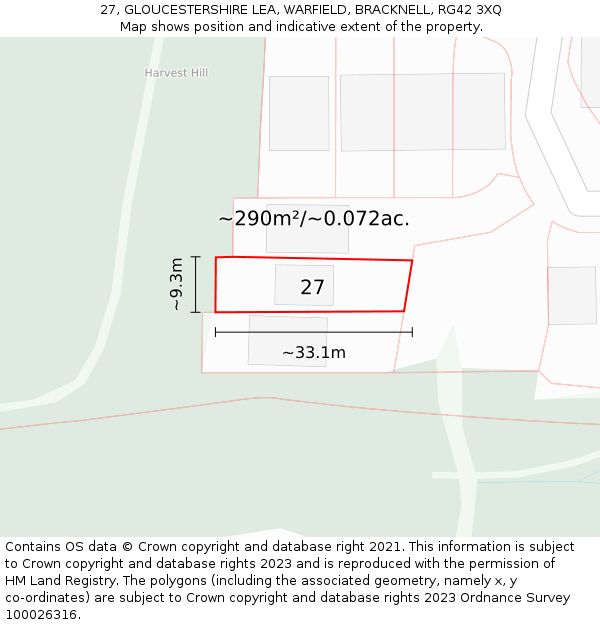 27, GLOUCESTERSHIRE LEA, WARFIELD, BRACKNELL, RG42 3XQ: Plot and title map