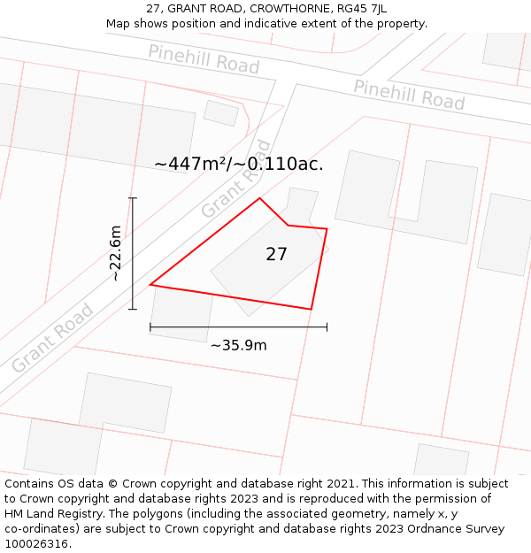 27, GRANT ROAD, CROWTHORNE, RG45 7JL: Plot and title map