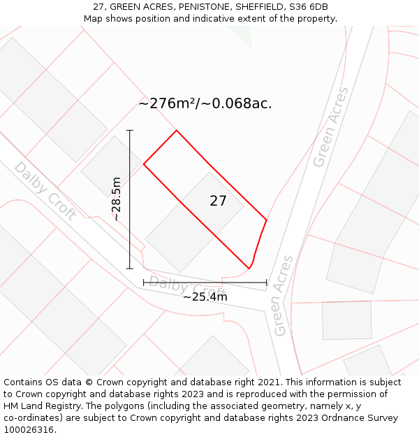 27, GREEN ACRES, PENISTONE, SHEFFIELD, S36 6DB: Plot and title map