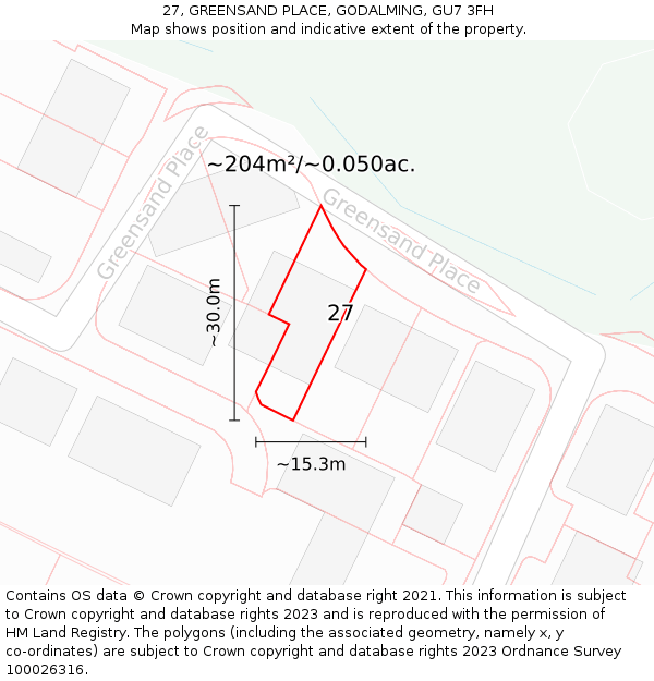 27, GREENSAND PLACE, GODALMING, GU7 3FH: Plot and title map