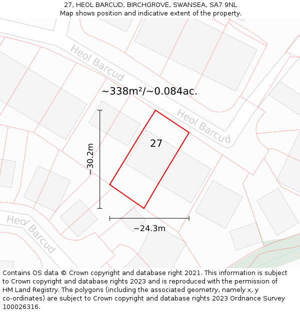 27, HEOL BARCUD, BIRCHGROVE, SWANSEA, SA7 9NL: Plot and title map