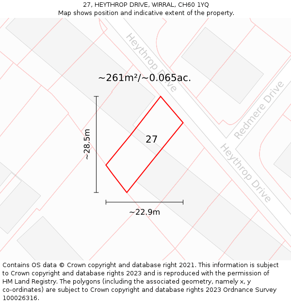 27, HEYTHROP DRIVE, WIRRAL, CH60 1YQ: Plot and title map