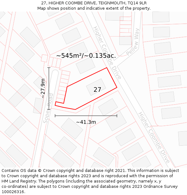 27, HIGHER COOMBE DRIVE, TEIGNMOUTH, TQ14 9LR: Plot and title map