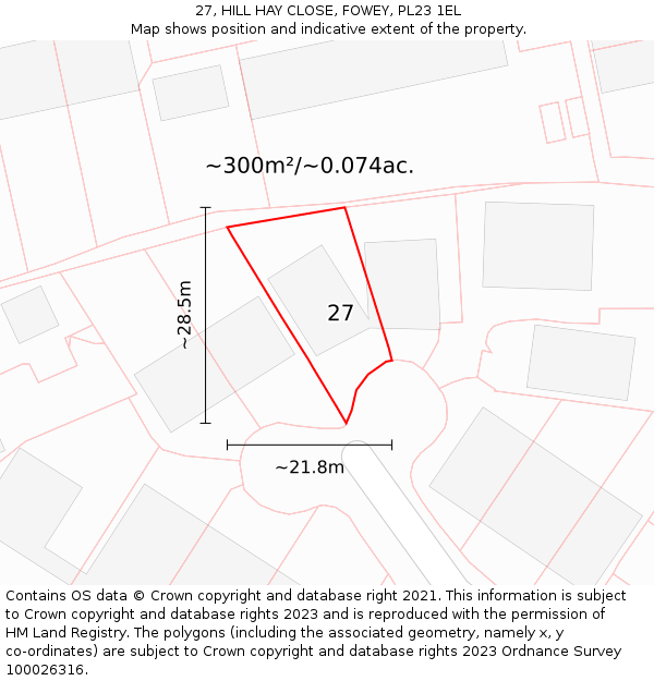 27, HILL HAY CLOSE, FOWEY, PL23 1EL: Plot and title map