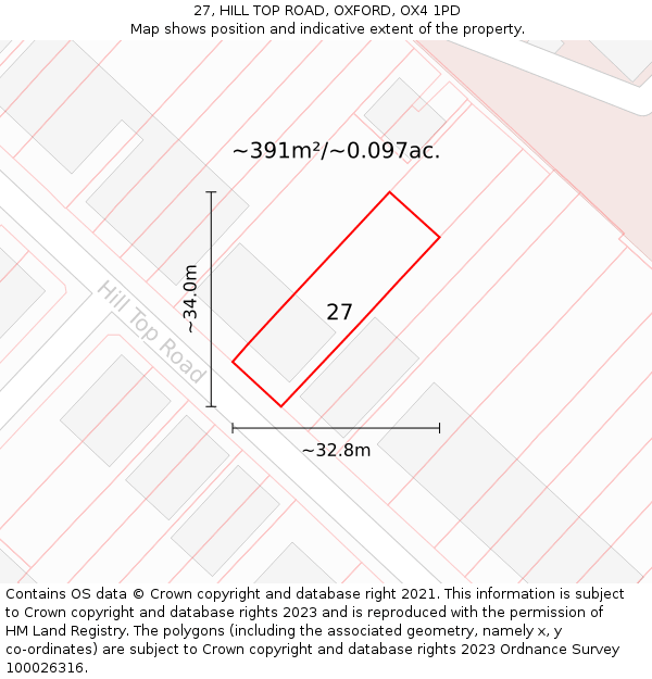 27, HILL TOP ROAD, OXFORD, OX4 1PD: Plot and title map