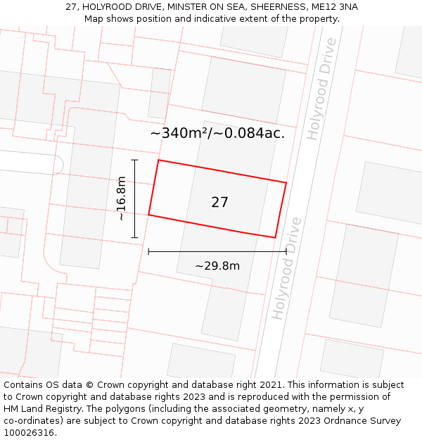 27, HOLYROOD DRIVE, MINSTER ON SEA, SHEERNESS, ME12 3NA: Plot and title map