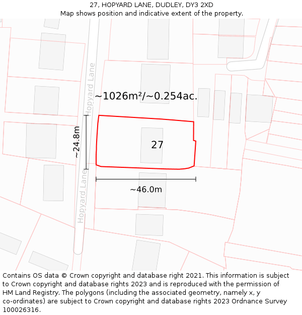 27, HOPYARD LANE, DUDLEY, DY3 2XD: Plot and title map