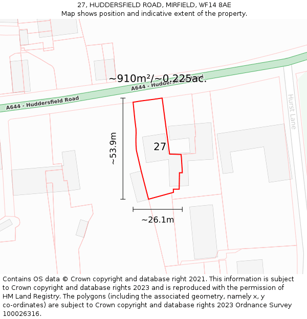 27, HUDDERSFIELD ROAD, MIRFIELD, WF14 8AE: Plot and title map