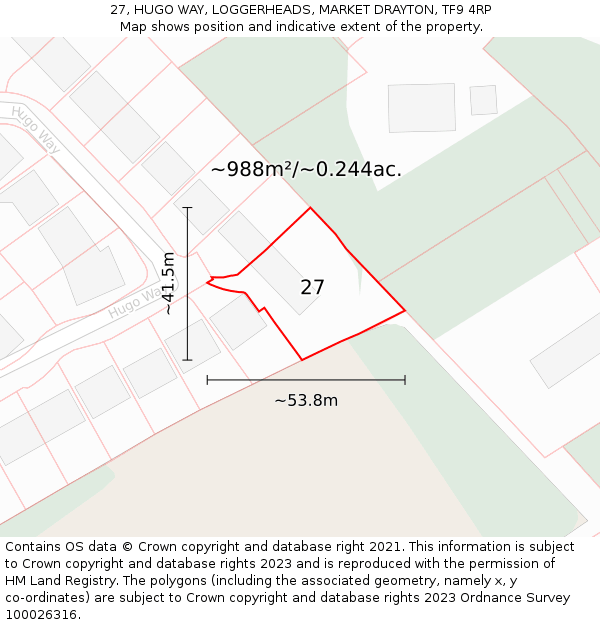 27, HUGO WAY, LOGGERHEADS, MARKET DRAYTON, TF9 4RP: Plot and title map