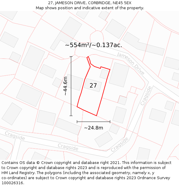 27, JAMESON DRIVE, CORBRIDGE, NE45 5EX: Plot and title map