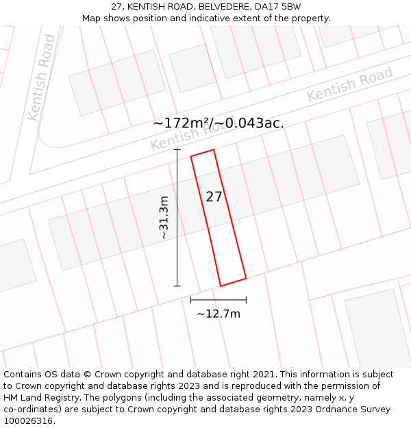 27, KENTISH ROAD, BELVEDERE, DA17 5BW: Plot and title map