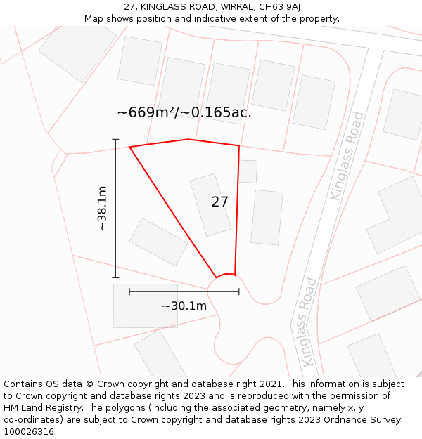 27, KINGLASS ROAD, WIRRAL, CH63 9AJ: Plot and title map