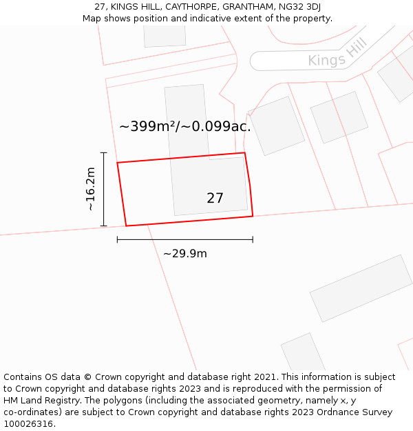 27, KINGS HILL, CAYTHORPE, GRANTHAM, NG32 3DJ: Plot and title map