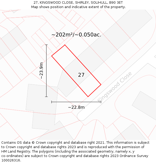 27, KINGSWOOD CLOSE, SHIRLEY, SOLIHULL, B90 3ET: Plot and title map