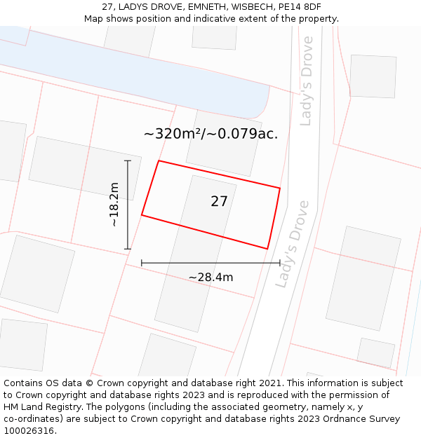 27, LADYS DROVE, EMNETH, WISBECH, PE14 8DF: Plot and title map