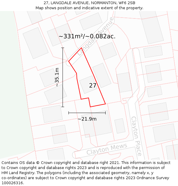 27, LANGDALE AVENUE, NORMANTON, WF6 2SB: Plot and title map