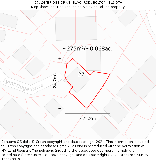 27, LYMBRIDGE DRIVE, BLACKROD, BOLTON, BL6 5TH: Plot and title map