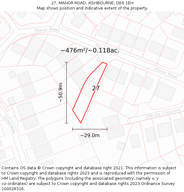 27, MANOR ROAD, ASHBOURNE, DE6 1EH: Plot and title map