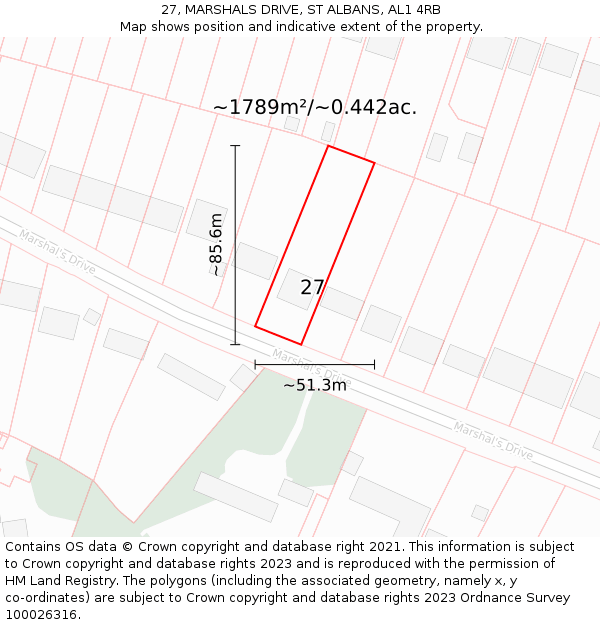 27, MARSHALS DRIVE, ST ALBANS, AL1 4RB: Plot and title map