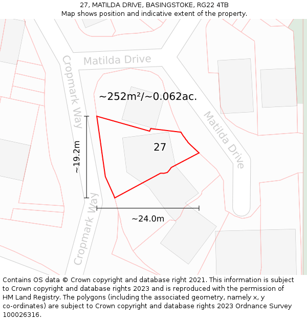 27, MATILDA DRIVE, BASINGSTOKE, RG22 4TB: Plot and title map